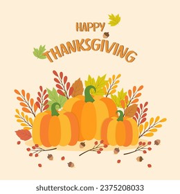 happy thanksgiving with pumpkin, vector illustration