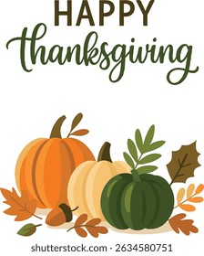 Happy Thanksgiving Pumpkins with Autumn Leaves Illustration