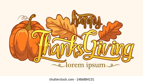 happy thanksgiving with pumpkins isolated vector