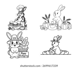 Feliz Vector de conejo de acción de gracias eps