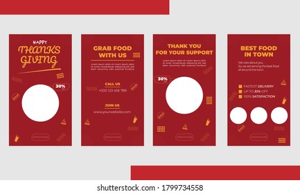 Happy thanksgiving restaurant food sale social media story Template. Social  media story design template set. Clean, smooth, creative layout. Happy thanks giving poster, flyer, post design template