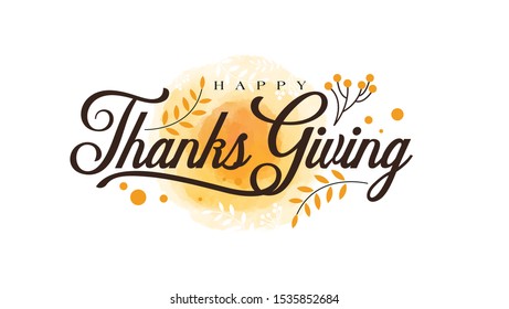 Happy Thanksgiving Script Typography Background with Leaves Ornament