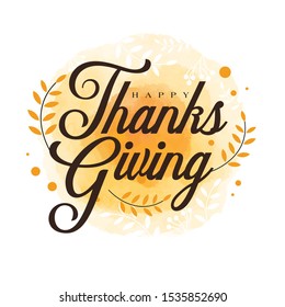 Happy Thanksgiving Script Typography Background with Leaves Ornament