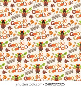 Happy thanksgiving seamless pattern with turkey bird and lettering