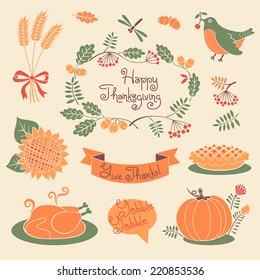 Happy Thanksgiving set of elements for design. Vector illustration.