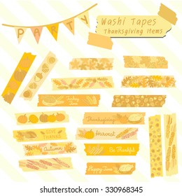 Happy Thanksgiving set of washi tape scrapbook items in nature tone colors.