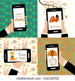 Happy Thanksgiving with smart-phone mobile vector. illustration EPS10.