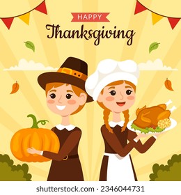 Happy Thanksgiving Social Media Illustration Flat Cartoon Hand Drawn Templates Background