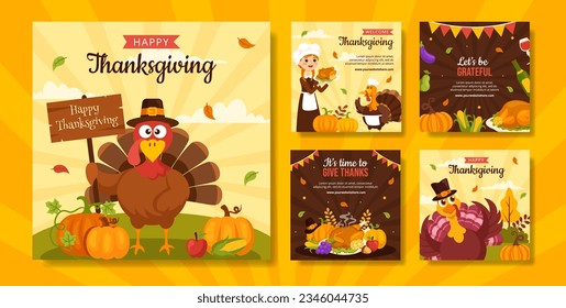 Happy Thanksgiving Social Media Post Flat Cartoon Hand Drawn Templates Background Illustration