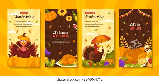 Happy Thanksgiving Social Media Stories Flat Cartoon Hand Drawn Templates Background Illustration