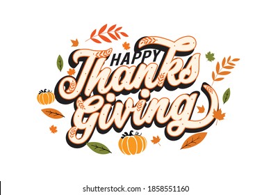 Happy Thanksgiving solated on white vector illustration, calligraphy text for greeting card