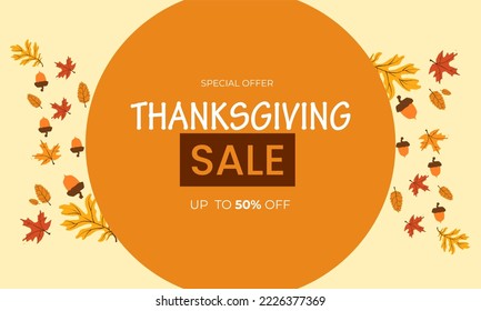 Happy Thanksgiving Special Offer Sale Background Poster with Light Brown color. Suitable to use on Thanks Giving event. Also suitable for uploading social media at Thanks Giving event