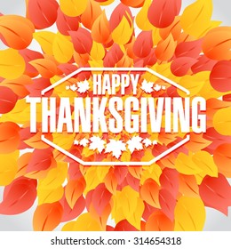 Happy thanksgiving stamp illustration sign over autumn color leaves