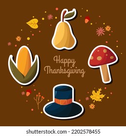 Happy thanksgiving sticker set collection