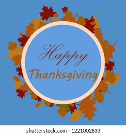 Happy Thanksgiving sticker, tag or label beautiful maple leaves.