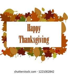 Happy Thanksgiving sticker, tag or label beautiful maple leaves.