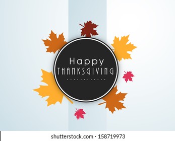 Happy Thanksgiving sticker, tag or label beautiful maple leaves. 
