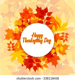 Happy Thanksgiving sticker, tag or label beautiful maple leaves.