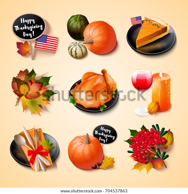 Happy Thanksgiving Symbols Collection 3d Vector Stock Vector