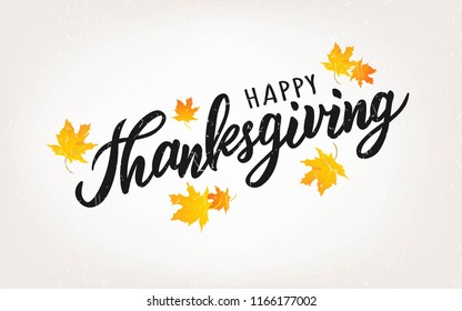 Happy Thanksgiving text. Hand lettering typography for logo, badge, icon, card, invitation and banner template. Greeting card for Thanksgiving day celebration. Vector illustration.