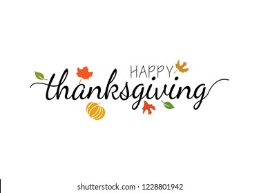 Happy Thanksgiving Text with Illustrated  on  White Background, Vector Typography