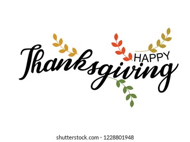 Happy Thanksgiving Text with Illustrated  on  White Background, Vector Typography
