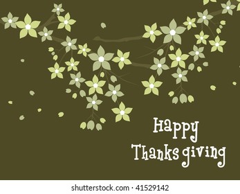 happy thanksgiving text on green floral background