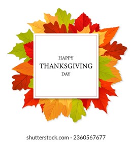 Happy Thanksgiving. Thanksgiving text typography template with leaves decoration. Vector illustration