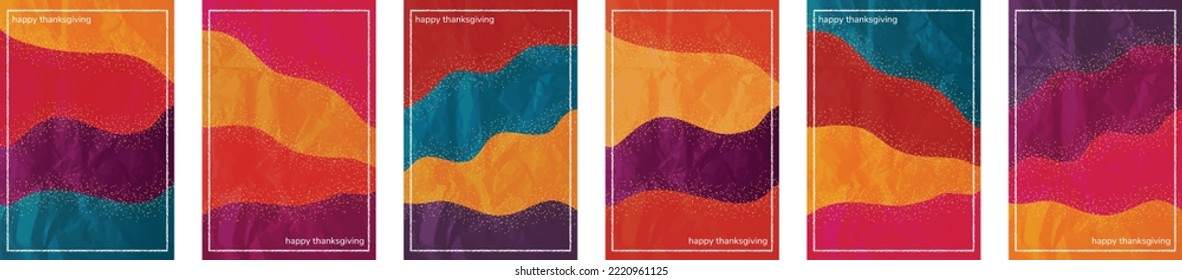 Happy Thanksgiving theme color tone, hues crushed paper vertical background template frame. November fall. Set of 6 color collection. User interface backdrop texture pattern. Online app visual concept