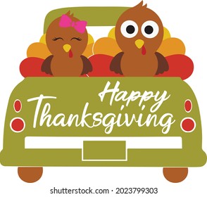 Happy thanksgiving truck with turkey svg vector Illustration isolated on white background. Happy thanksgiving shirt. Green fall truck. Autumn truck sublimation svg