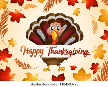 Happy thanksgiving turkey in autumn illustration