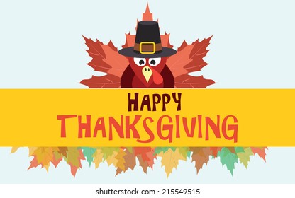 Happy Thanksgiving Turkey Autumn Leaves Vector Stock Vector (Royalty ...
