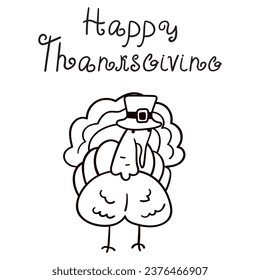 Happy thanksgiving. Turkey bird. 
Vector design. Outline illustration on white background. 