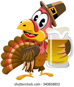 Happy Thanksgiving Turkey Drinking Beer Isolated