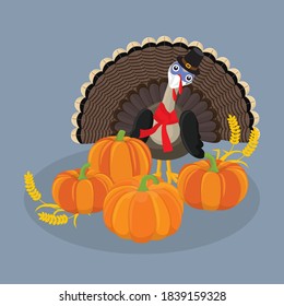 Happy thanksgiving turkey with facemask to protect himself from virus