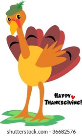 Happy Thanksgiving Turkey with Green Hat Vector