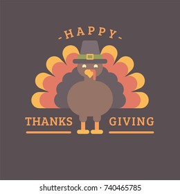 Happy Thanksgiving. Turkey in a hat flat illustration. Holiday greeting