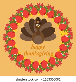 happy thanksgiving Turkey wreath leaves apples autumn holiday