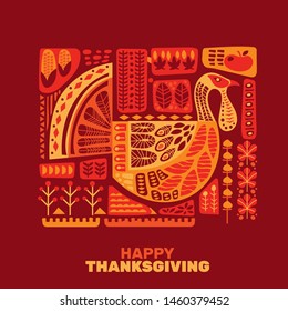 Happy Thanksgiving turkeys and decoration with design element set