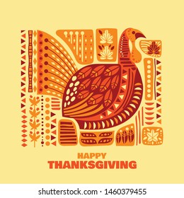 Happy Thanksgiving turkeys and decoration with design element set