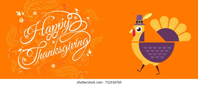 happy thanksgiving, Typographic, cartoon character, vector illustration.