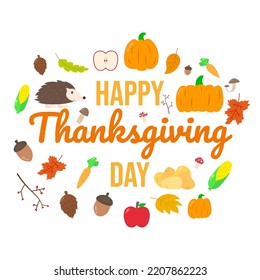 Happy thanksgiving typography with autumn elements