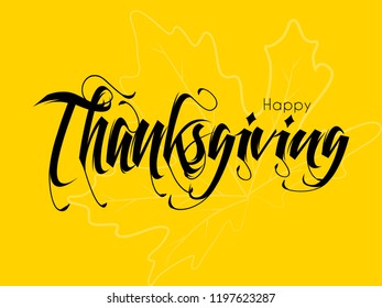 Happy Thanksgiving typography card with autumn maple leaves. Illustration typography for happy thanksgiving day. Beautiful poster, banner for thanksgiving.