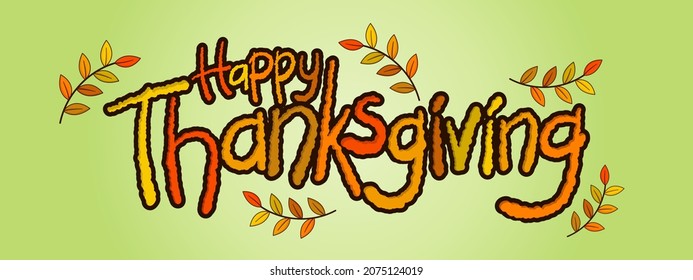 Happy Thanksgiving typography with gradient light green background, vector illustration.