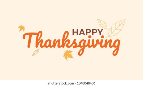 Happy Thanksgiving typography handwriting text orange color with autumn leaves concept vector illustration.