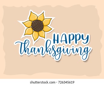 Happy Thanksgiving typography lettering text over a simple background. Minimalistic style holiday greeting card template. Printable vector illustration.