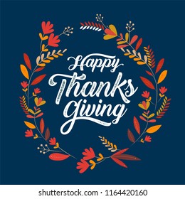 Happy Thanksgiving typography poster. Celebration text , badge. Vector calligraphy 