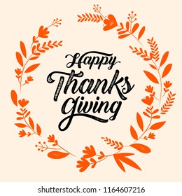 Happy Thanksgiving typography poster. Celebration text , badge. Vector calligraphy 