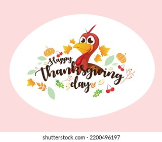 Happy Thanksgiving typography poster. Celebration text with berries and leaves