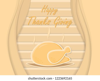 Happy Thanksgiving typography poster. Traditional holiday greeting card with roasted turkey
